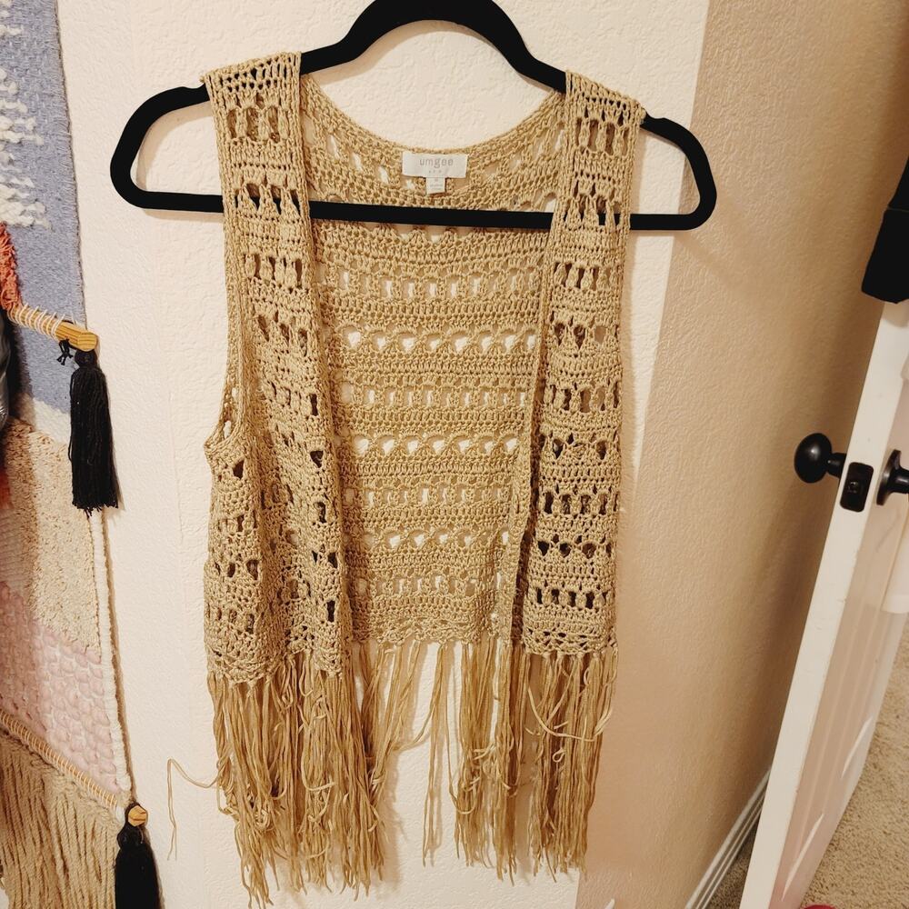 UMGEE Crochet Duster Vest in Tan, sz Medium